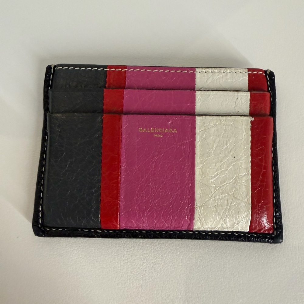 Balenciaga Black, Red, Pink, and White Leather Card Holder
